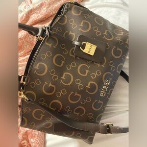 Guess Dark Brown Monogram Shoulder Bag